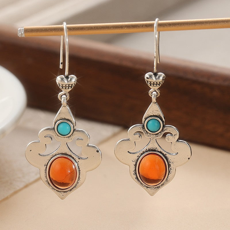 Vintage Turquoise Amber Drop Earrings