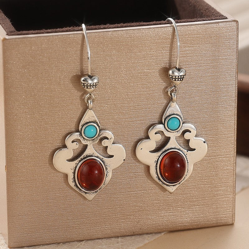 Vintage Turquoise Amber Drop Earrings