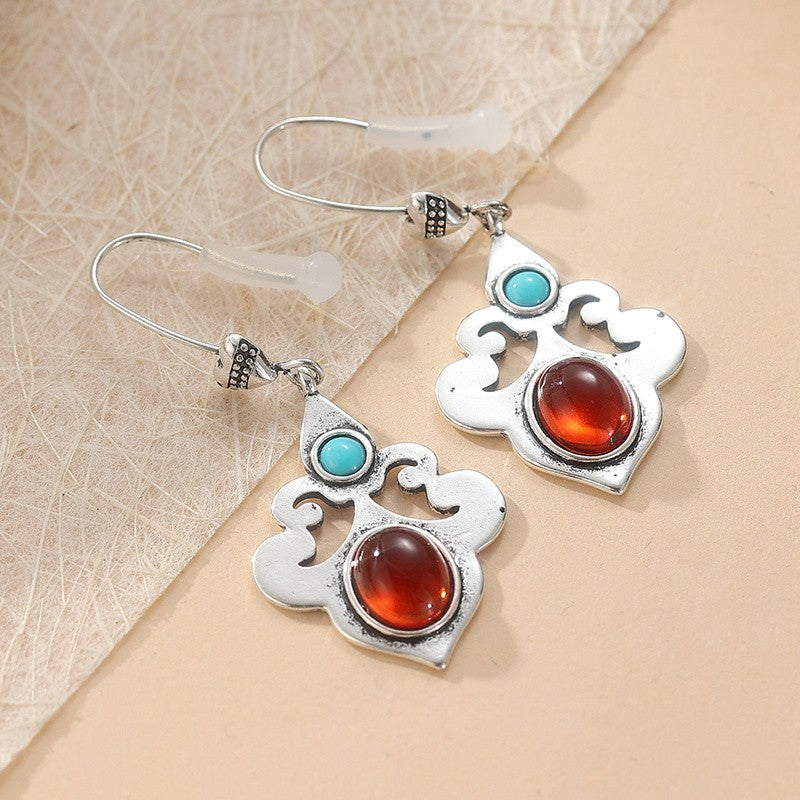Vintage Turquoise Amber Drop Earrings