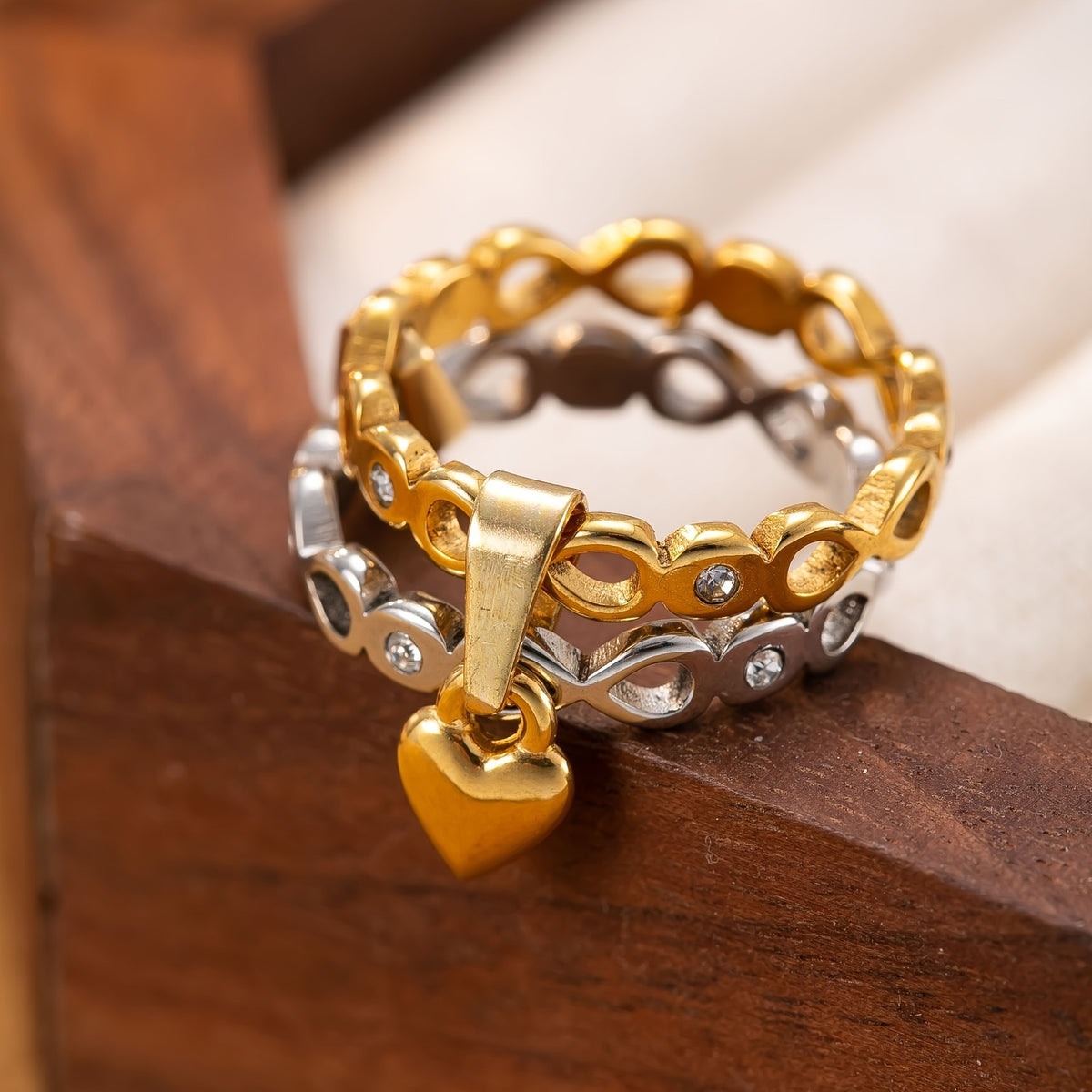 18k Two-Tone Heart Charm Ring