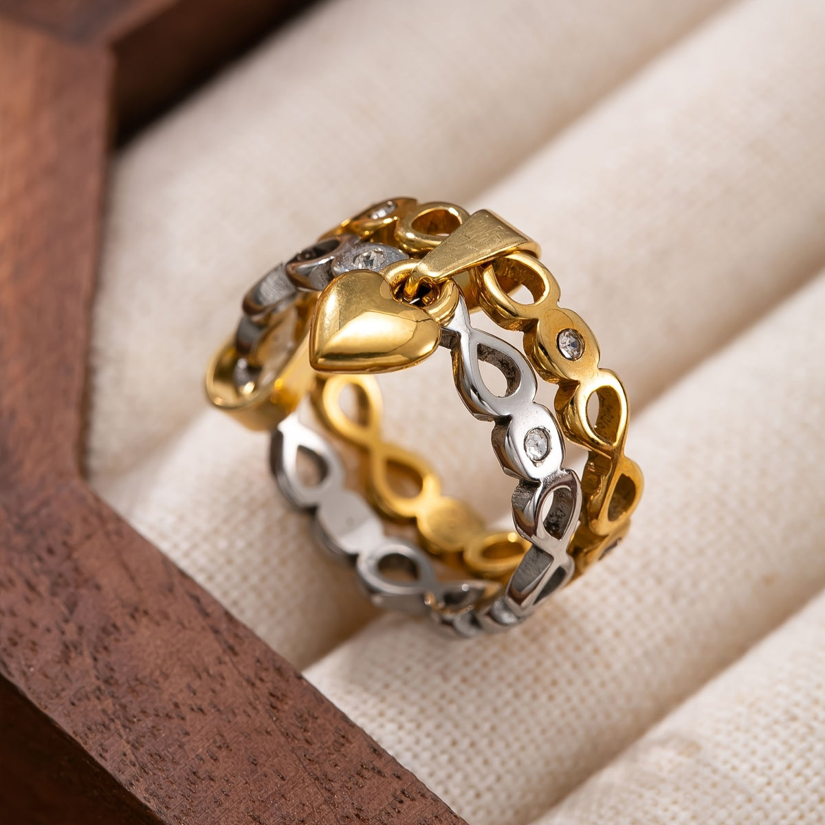 18k Two-Tone Heart Charm Ring