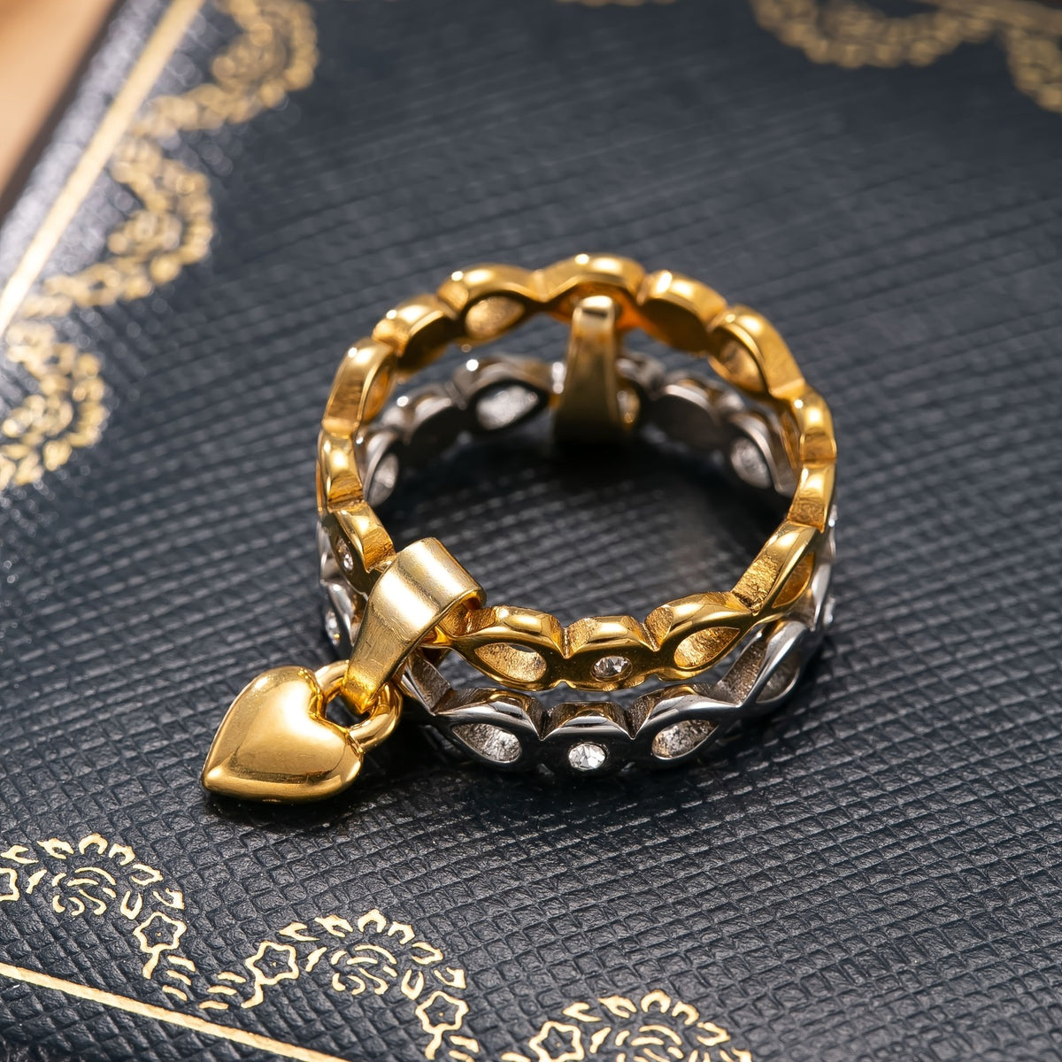 18k Two-Tone Heart Charm Ring
