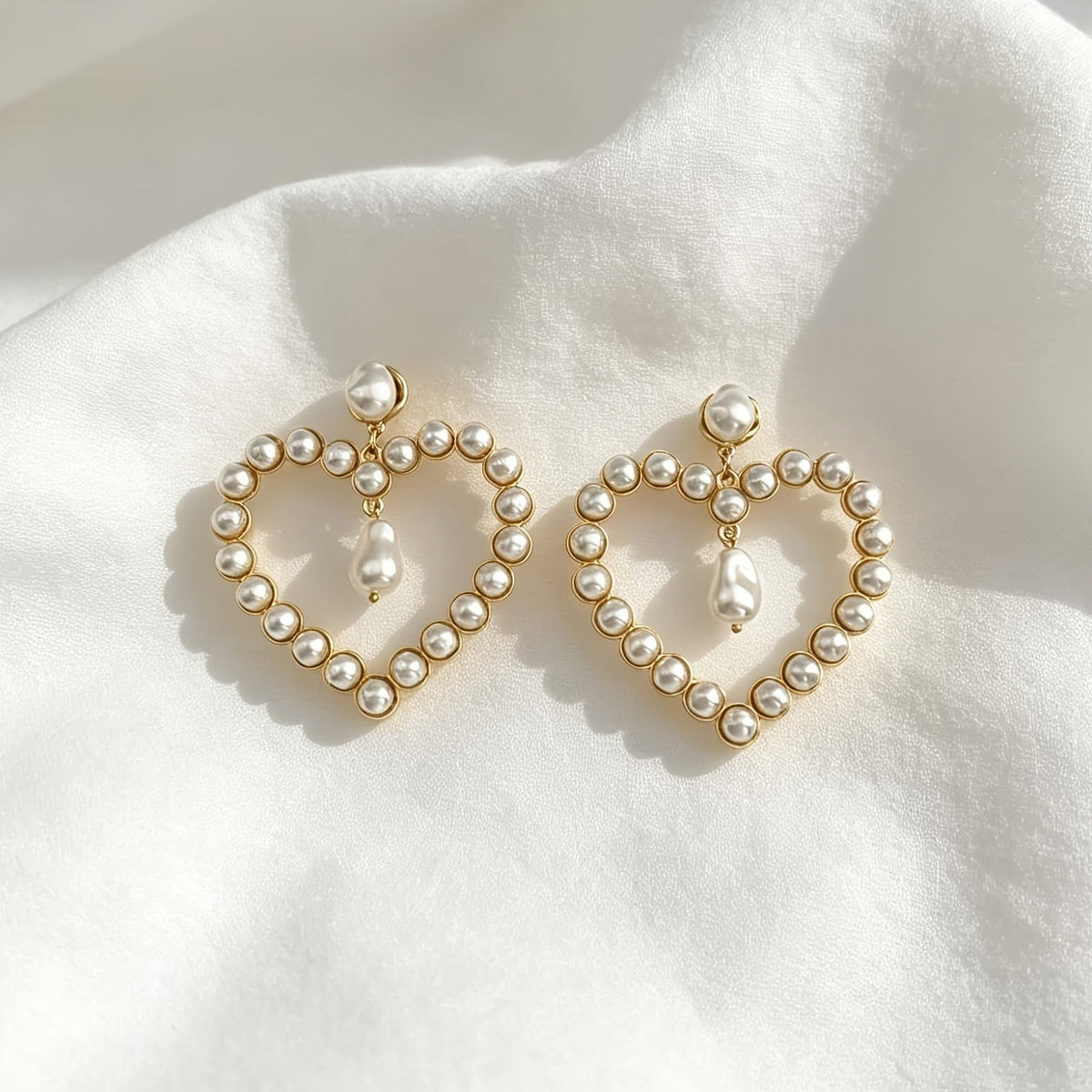 Vintage Heart Pearl Drop Earrings