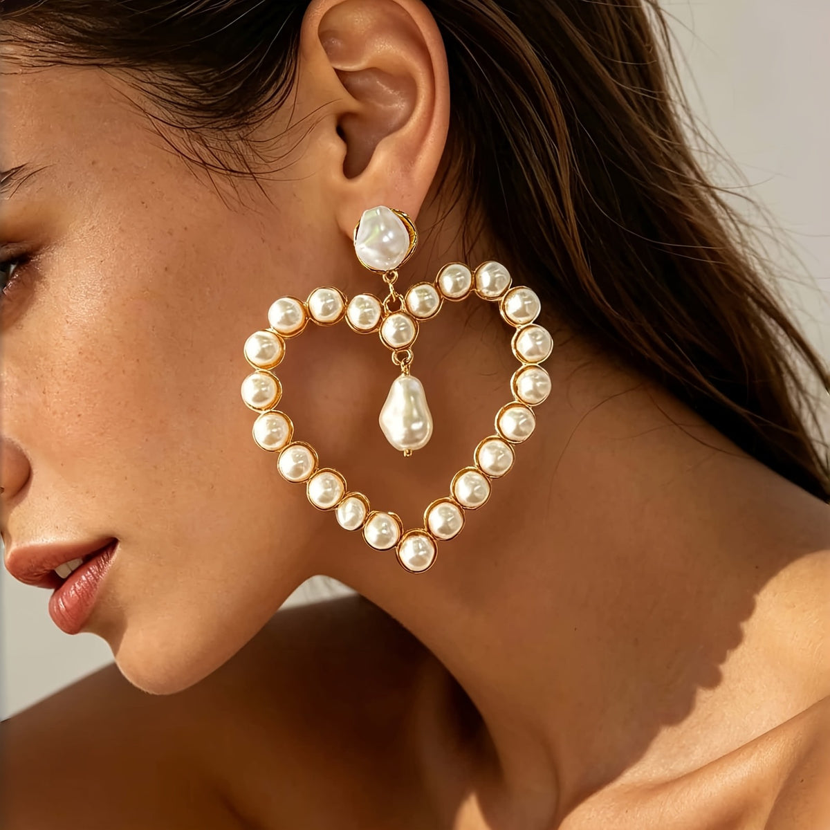 Vintage Heart Pearl Drop Earrings