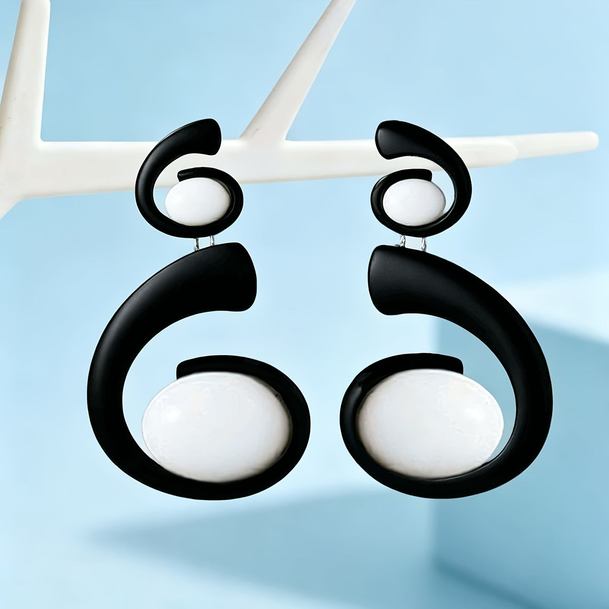 Asymmetric Black Spiral Stone Earrings