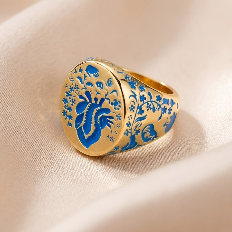 Vintage Floral Heart Wide Ring