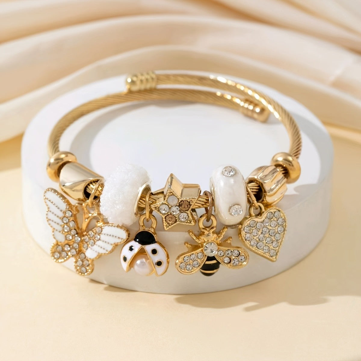 Adjustable Charm Insect & Heart Bracelet