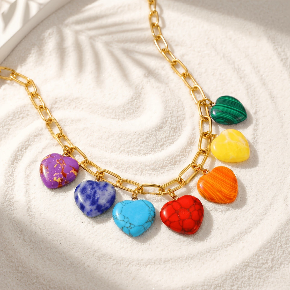 18K Multi-Color Heart Charm Necklace