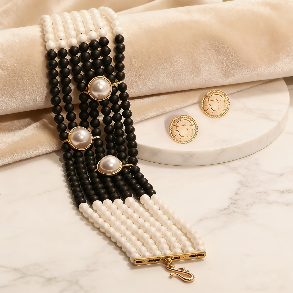 Multi-Layer Beaded Choker Necklace Set