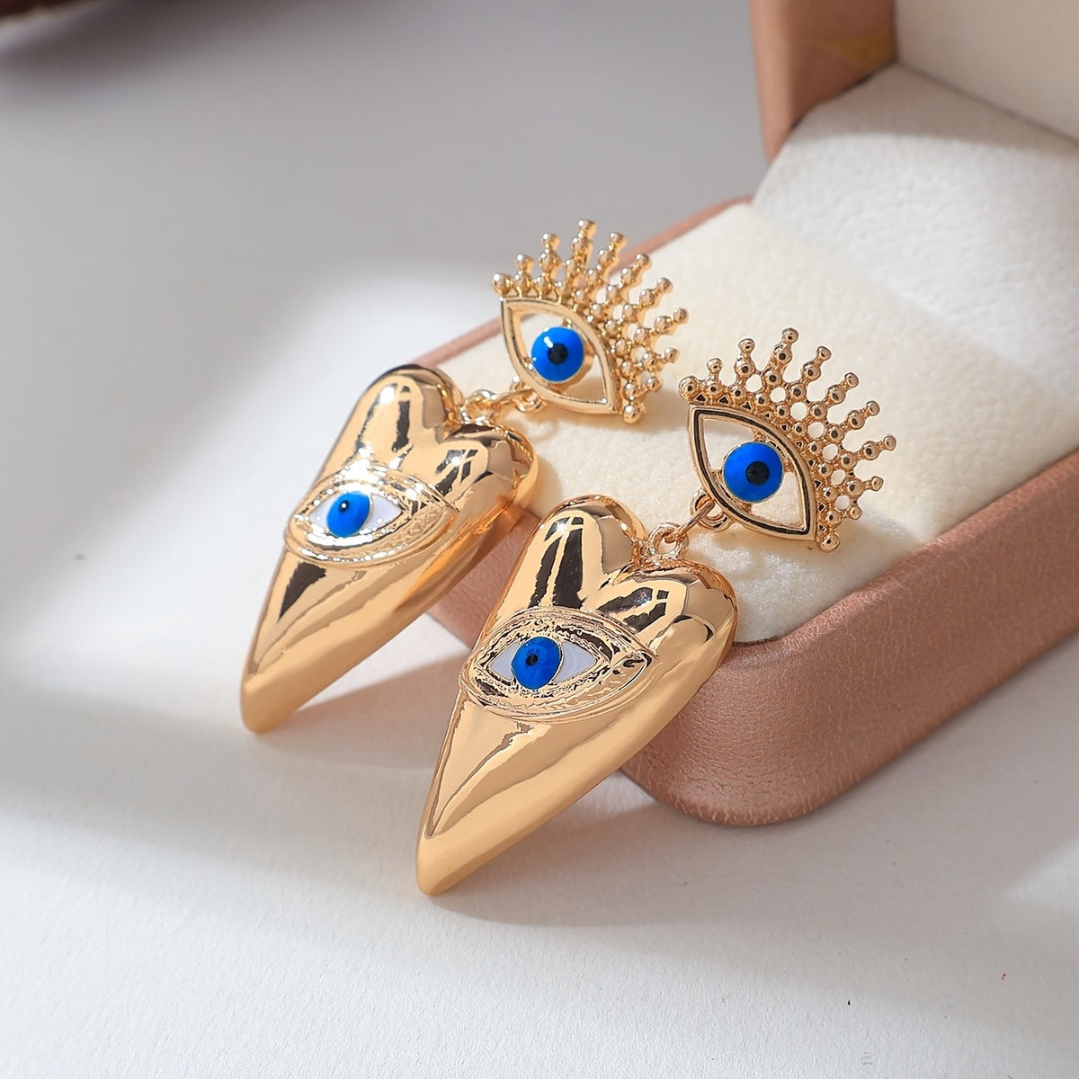 Vintage Gold Heart Evil Eye Earrings
