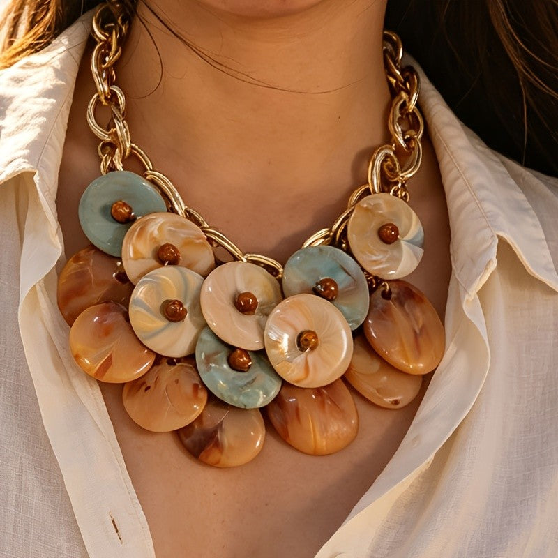Layered Resin Disc Statement Necklace