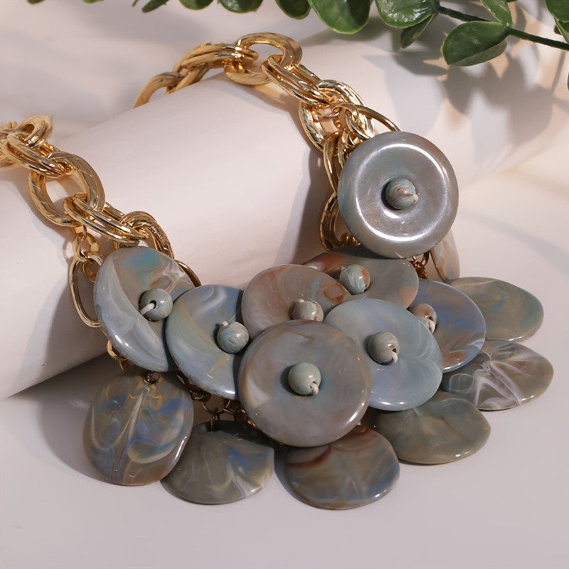 Layered Resin Disc Statement Necklace