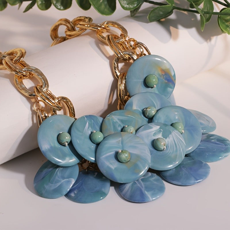 Layered Resin Disc Statement Necklace