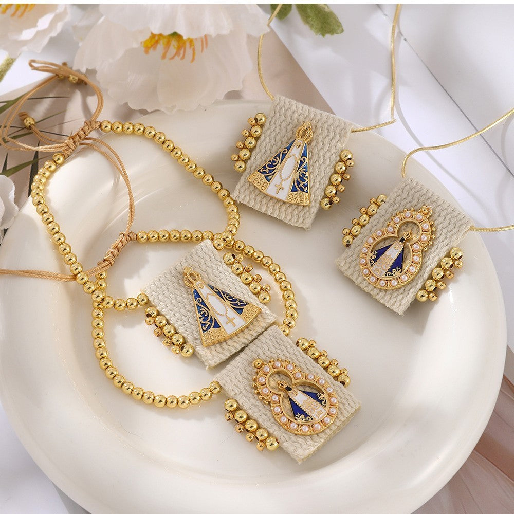 Vintage Woven Portrait Pendant Necklace