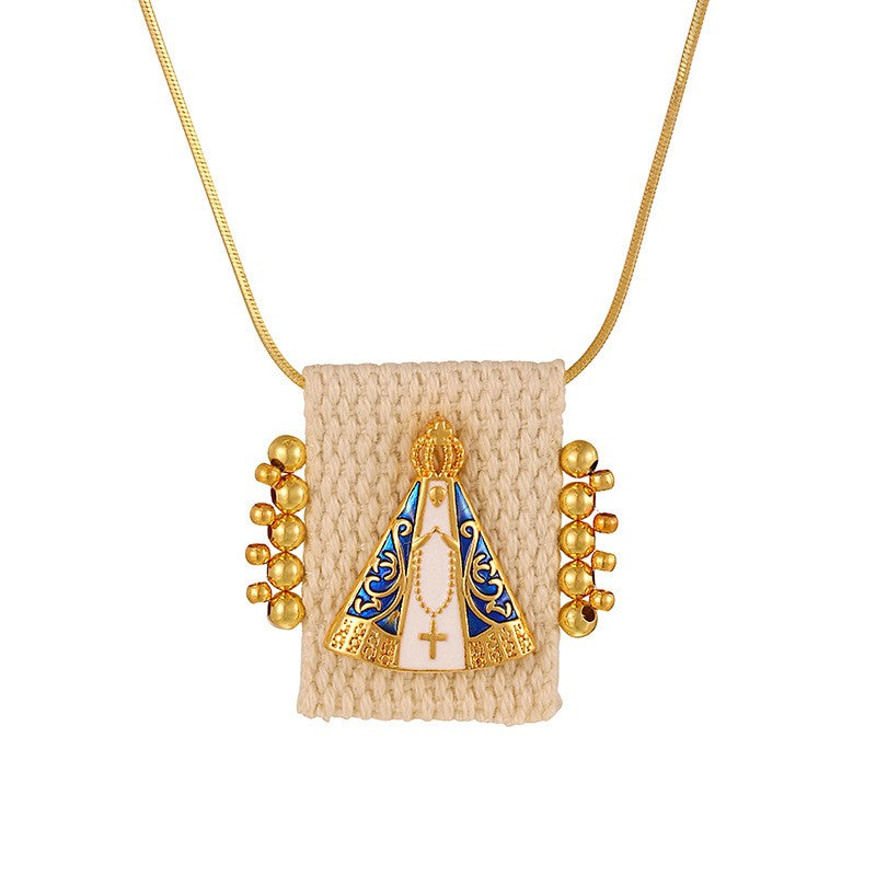 Vintage Woven Portrait Pendant Necklace