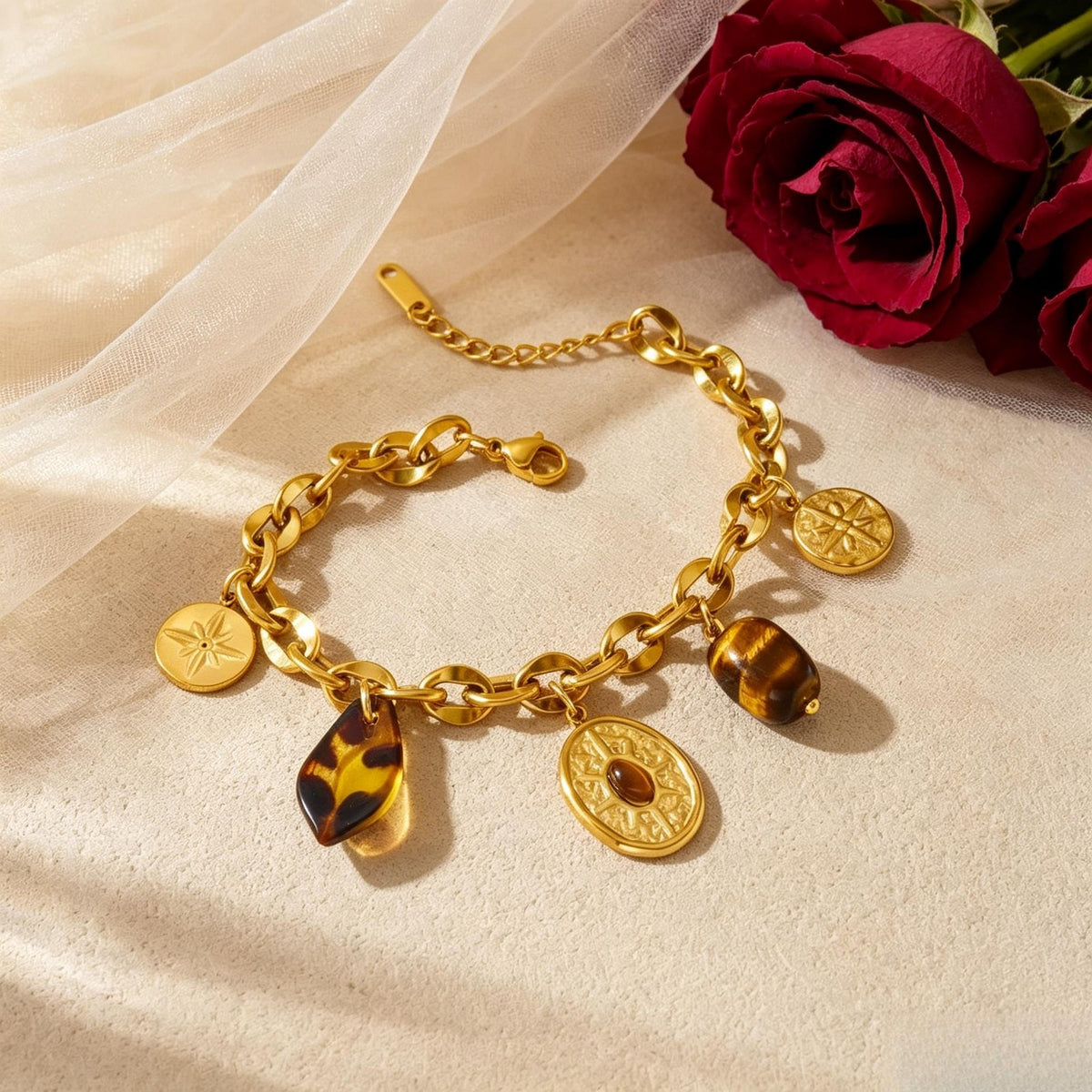18k Geometric Charm Link Bracelet