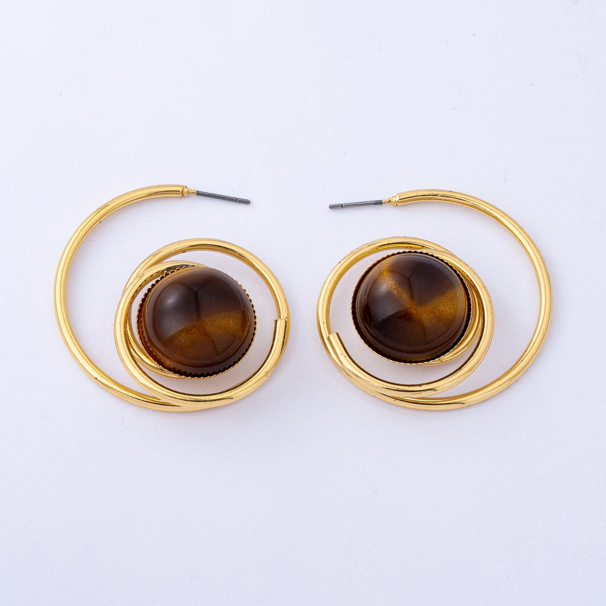 Geometric Spiral Stone Hoop Earrings
