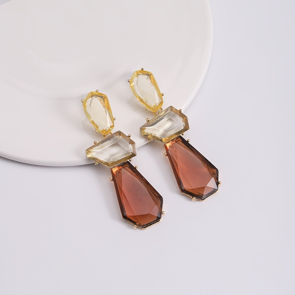 Geometric Amber Gradient Drop Earrings