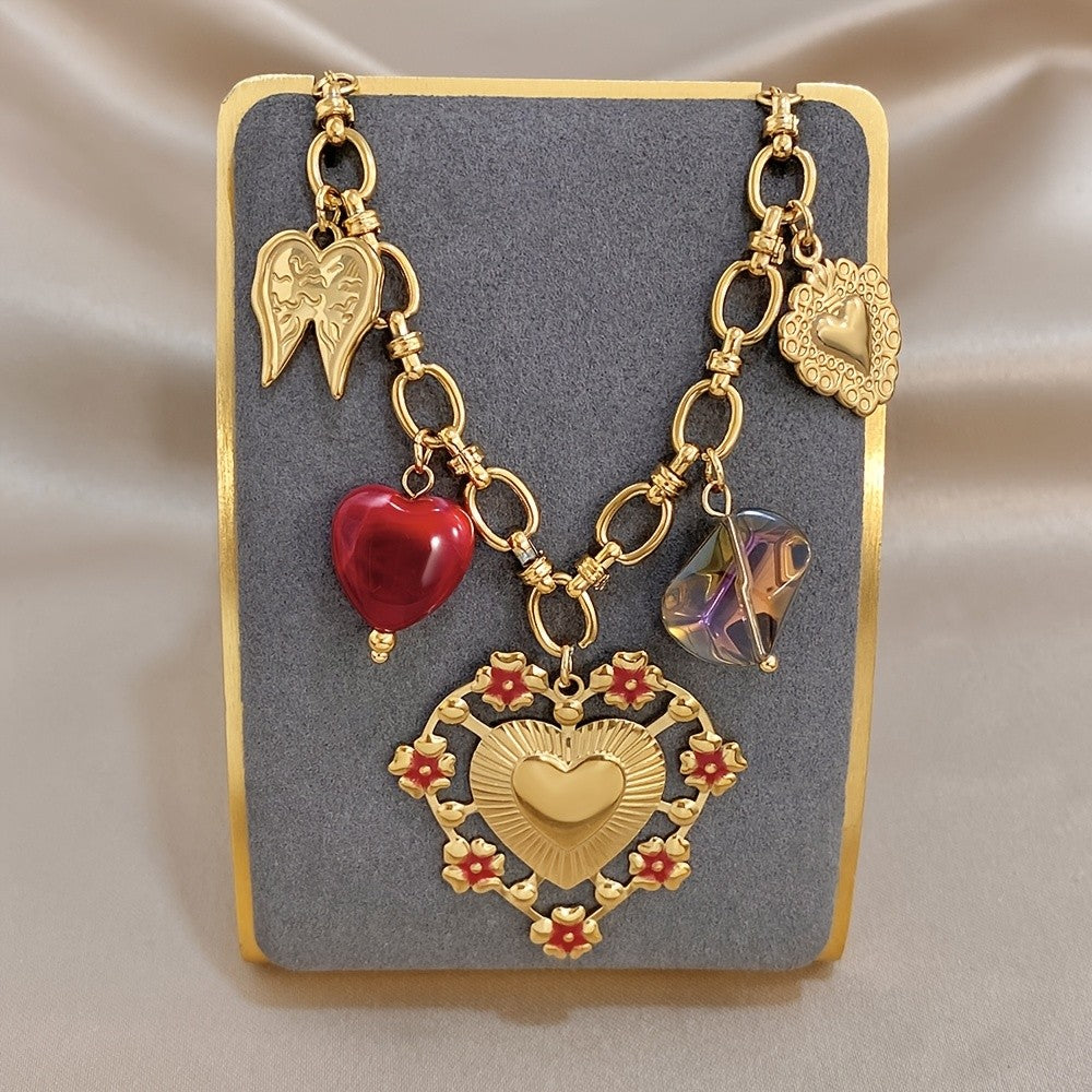 Vintage Heart Charm Necklace Set