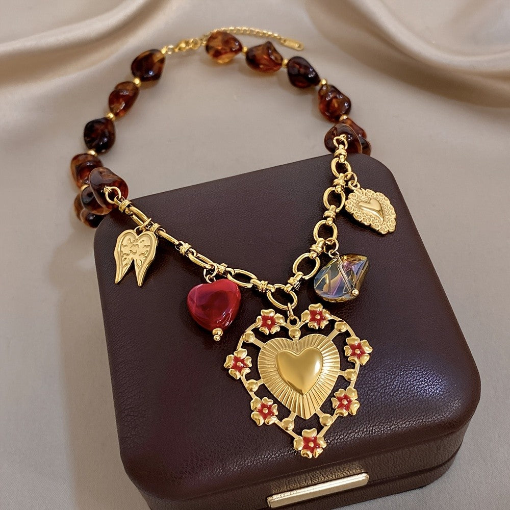 Vintage Heart Charm Necklace Set