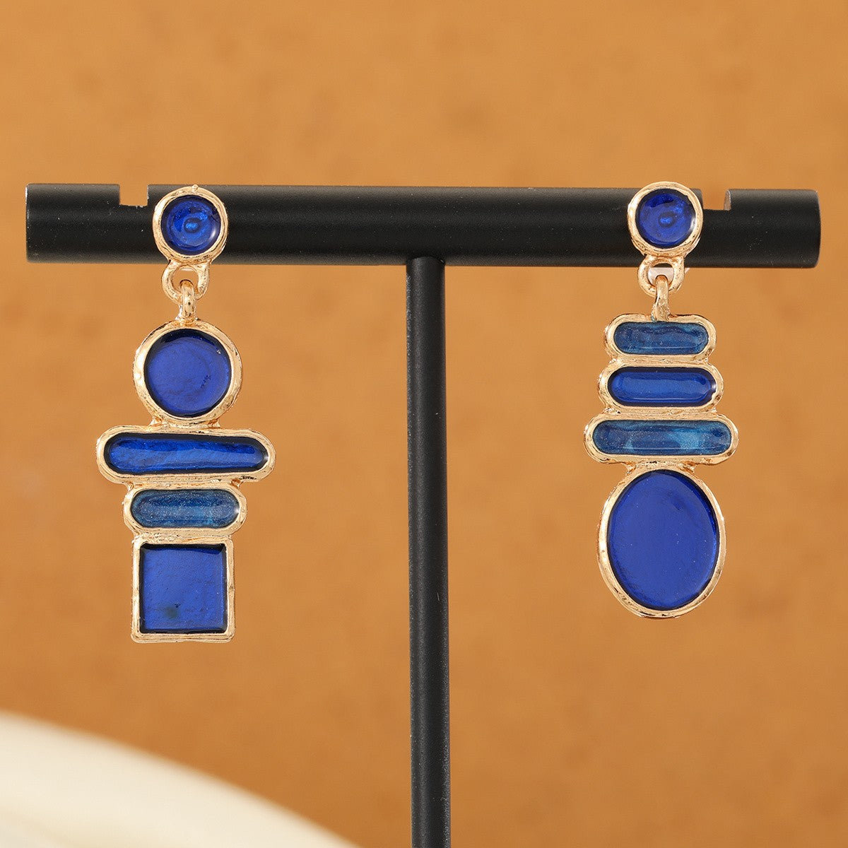 Asymmetric Blue Stone Geometric Earrings