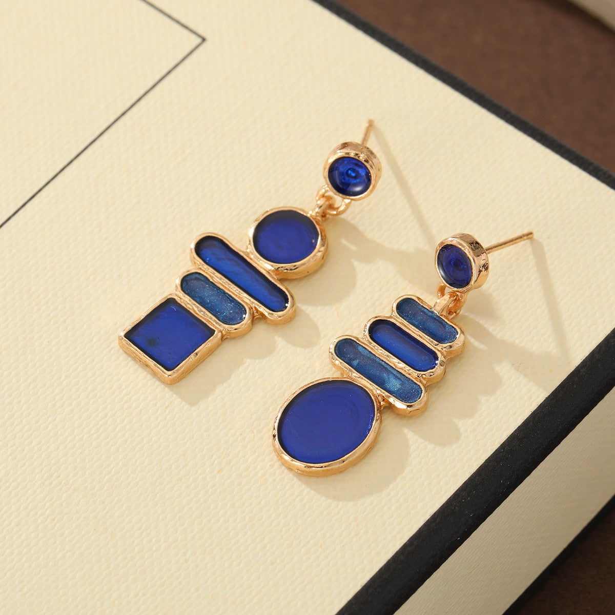 Asymmetric Blue Stone Geometric Earrings