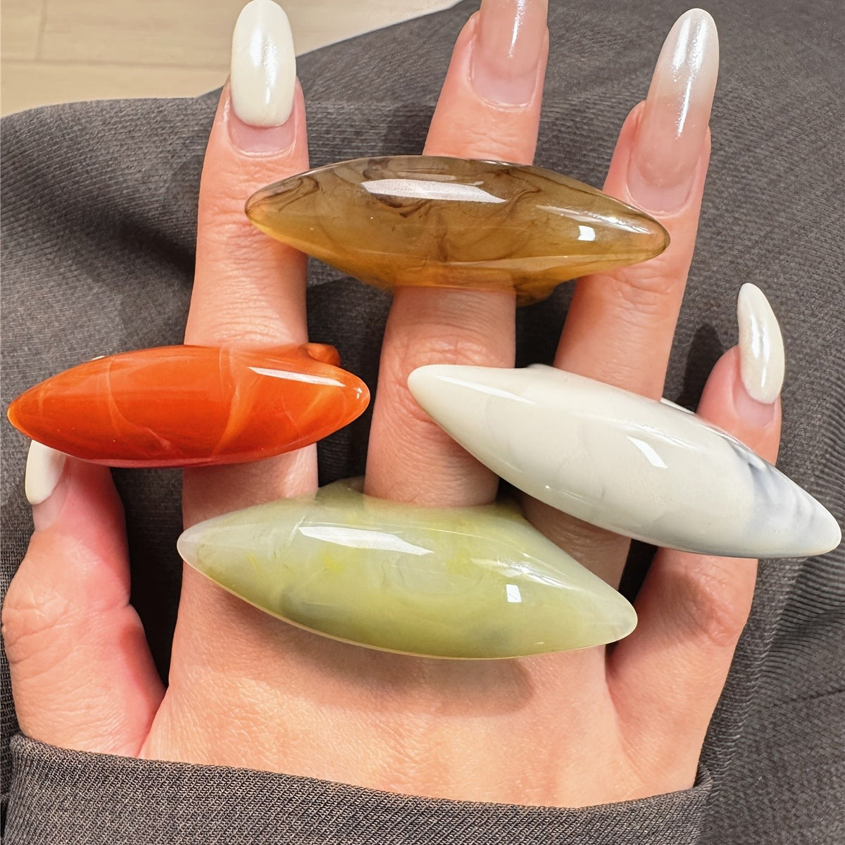Oval Resin Statement Ring Set