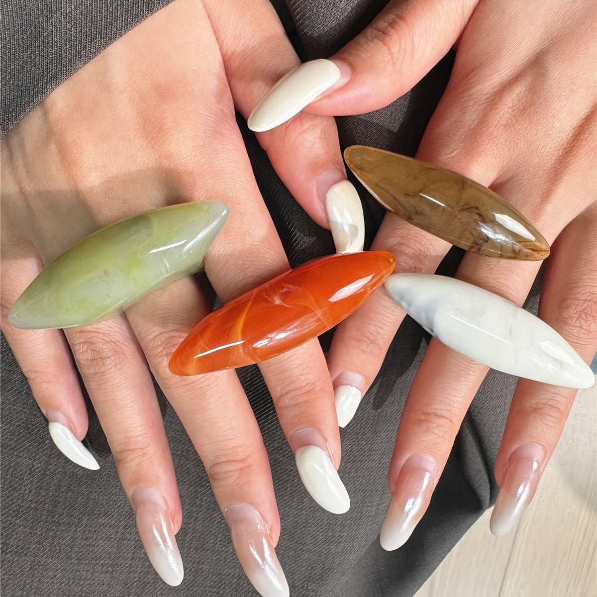 Oval Resin Statement Ring Set