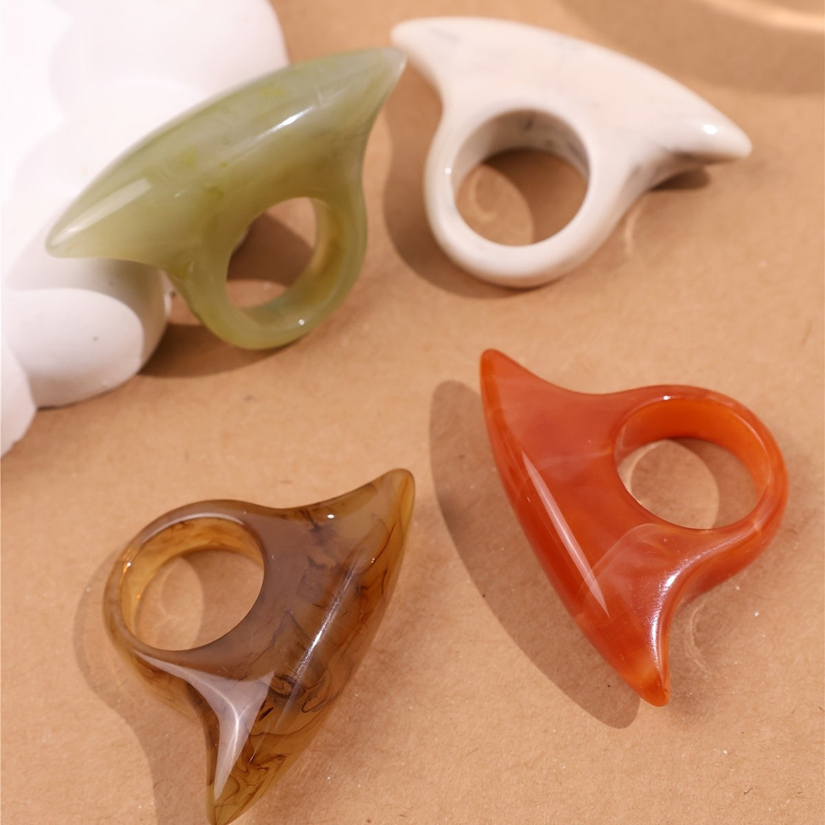 Oval Resin Statement Ring Set