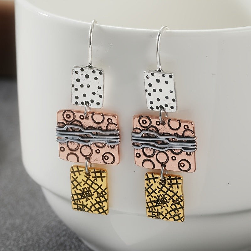Vintage Geometric Square Drop Earrings