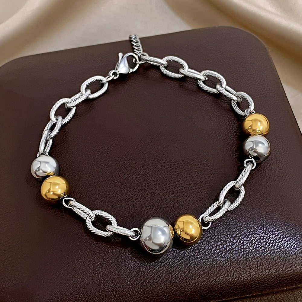 Two-Tone Beaded Link Chain Bracelet