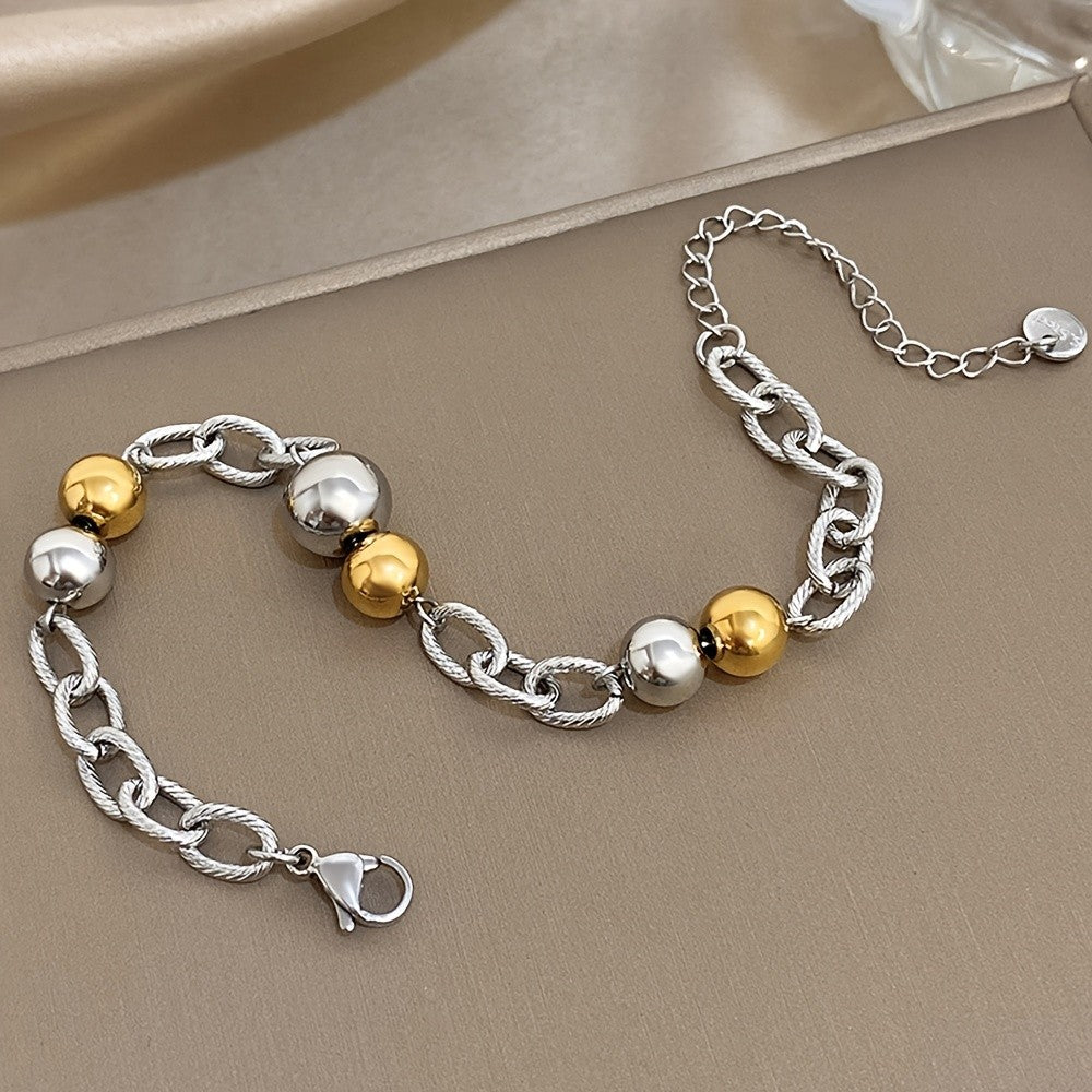Two-Tone Beaded Link Chain Bracelet
