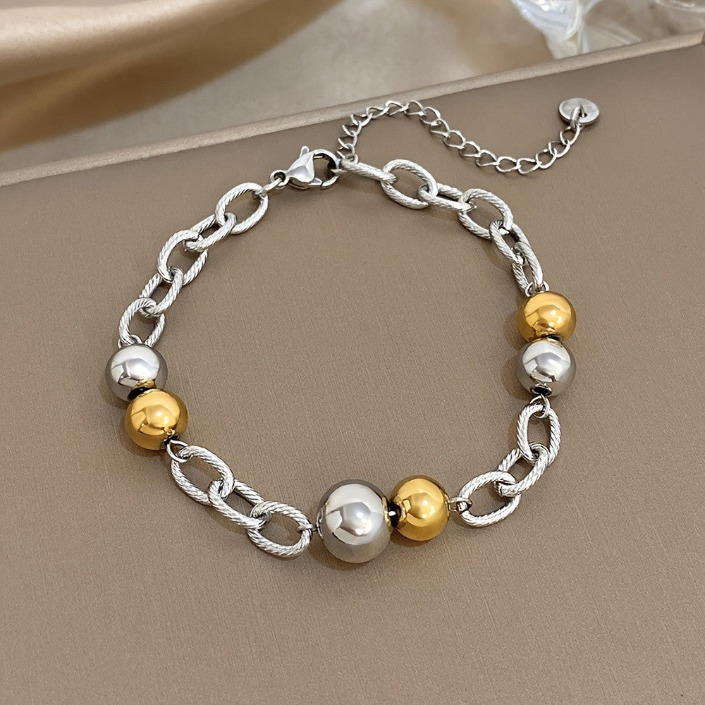 Two-Tone Beaded Link Chain Bracelet