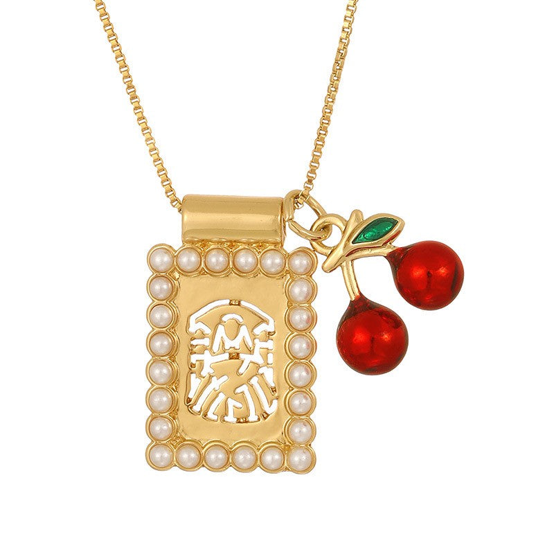 Boho Square Pearl Charm Necklace