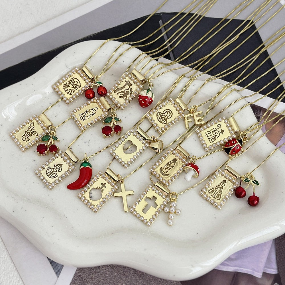 Boho Square Pearl Charm Necklace