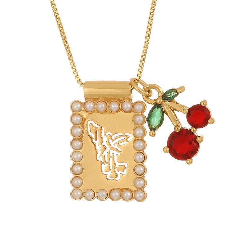 Boho Square Pearl Charm Necklace