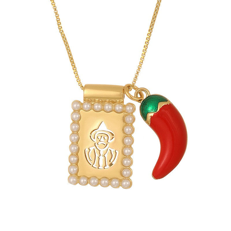 Boho Square Pearl Charm Necklace
