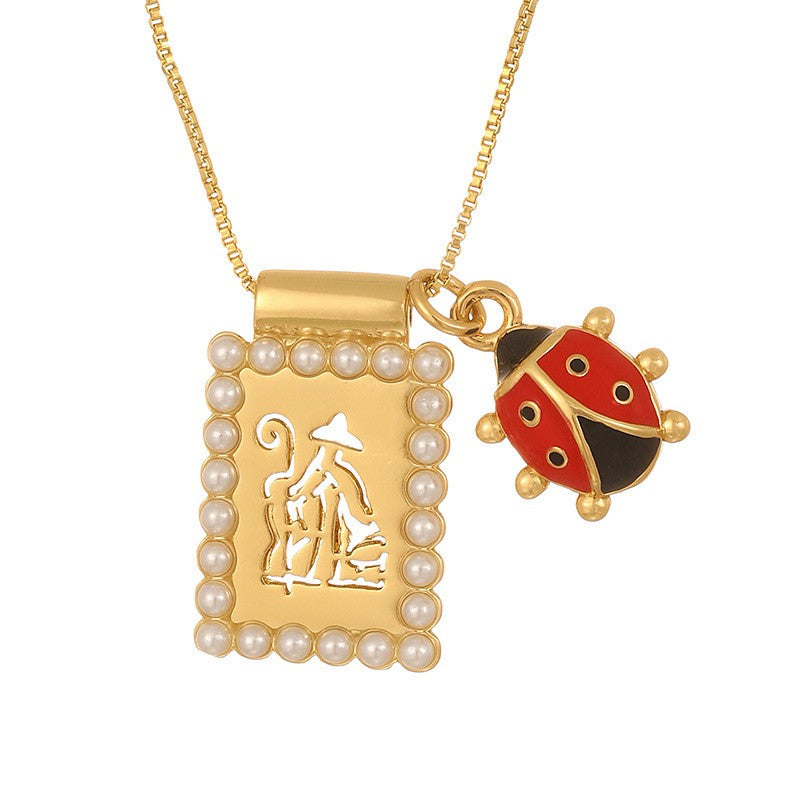 Boho Square Pearl Charm Necklace