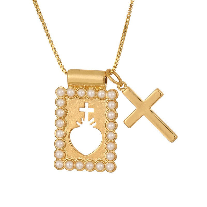 Boho Square Pearl Charm Necklace