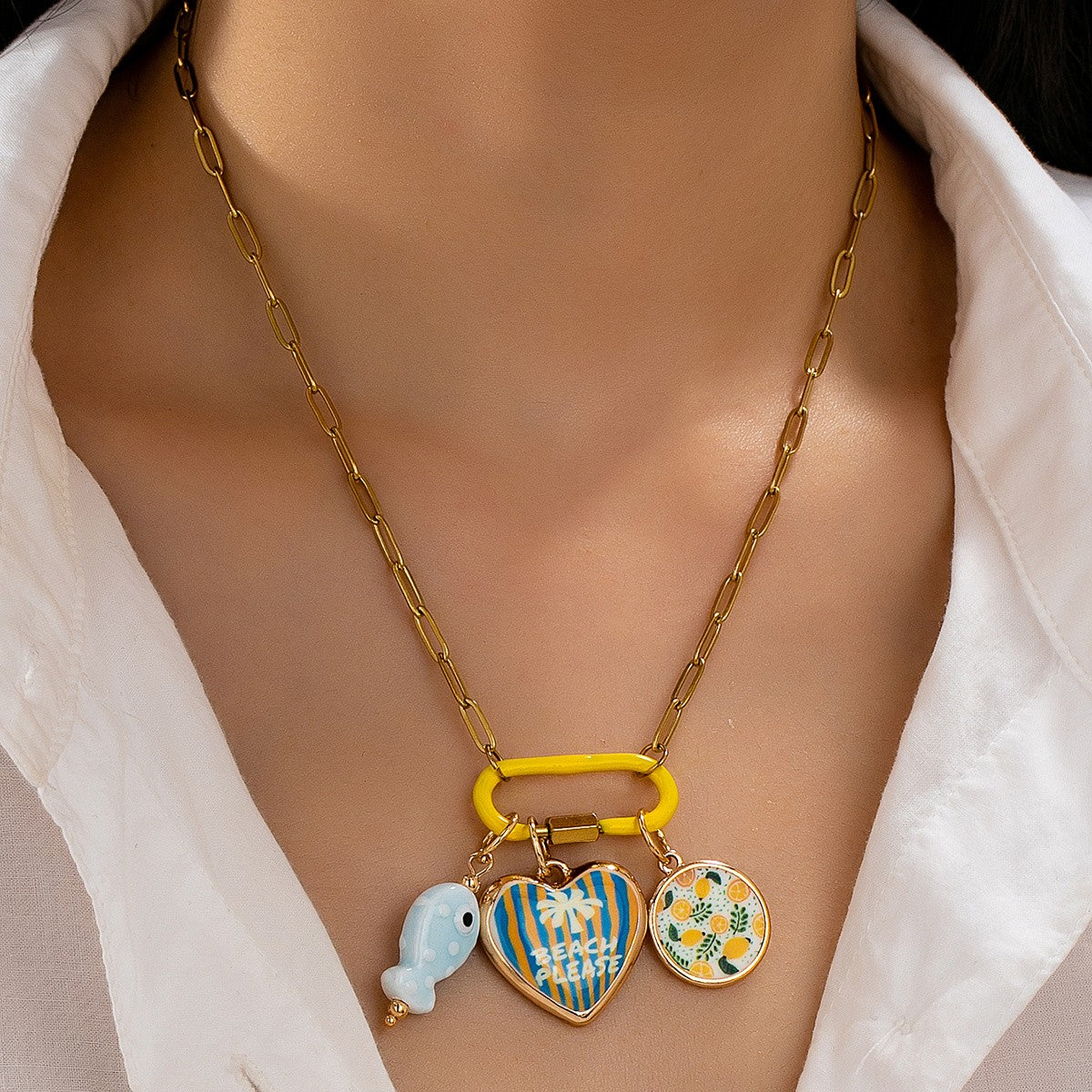 18k Colorful Enamel Charm Necklace