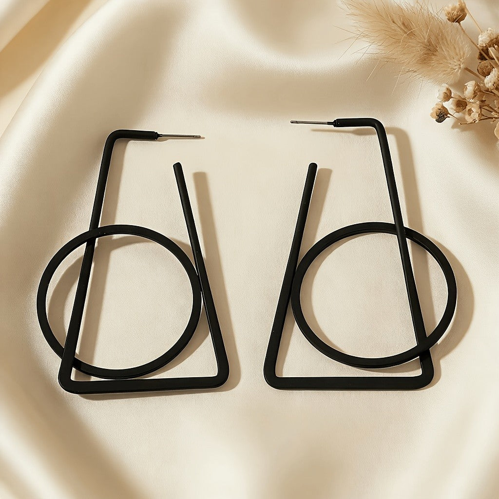 Geometric Black Triangle Circle Earrings