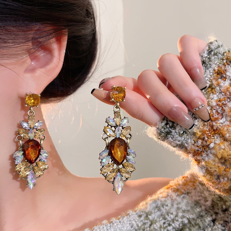 Vintage Amber Stone Drop Earrings