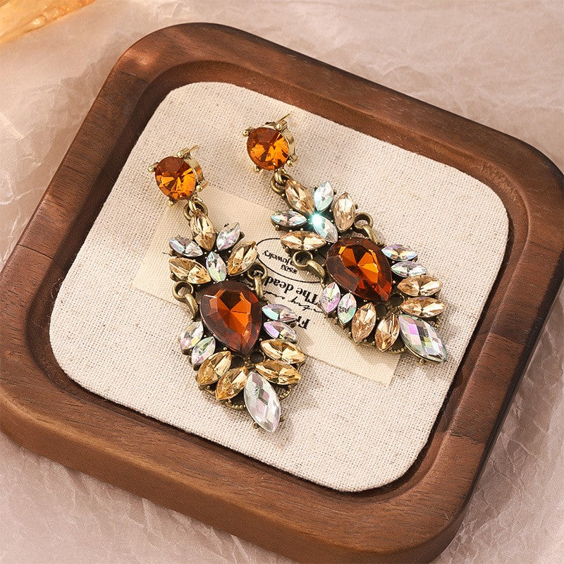 Vintage Amber Stone Drop Earrings
