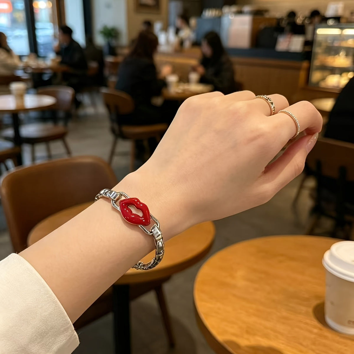 14k Red Lip Charm Bracelet