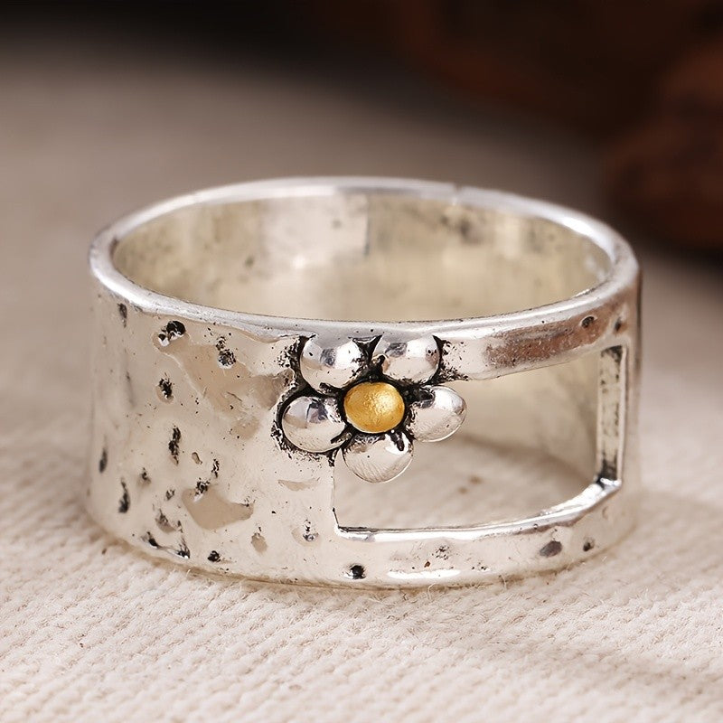 Wide Band Flower Ring