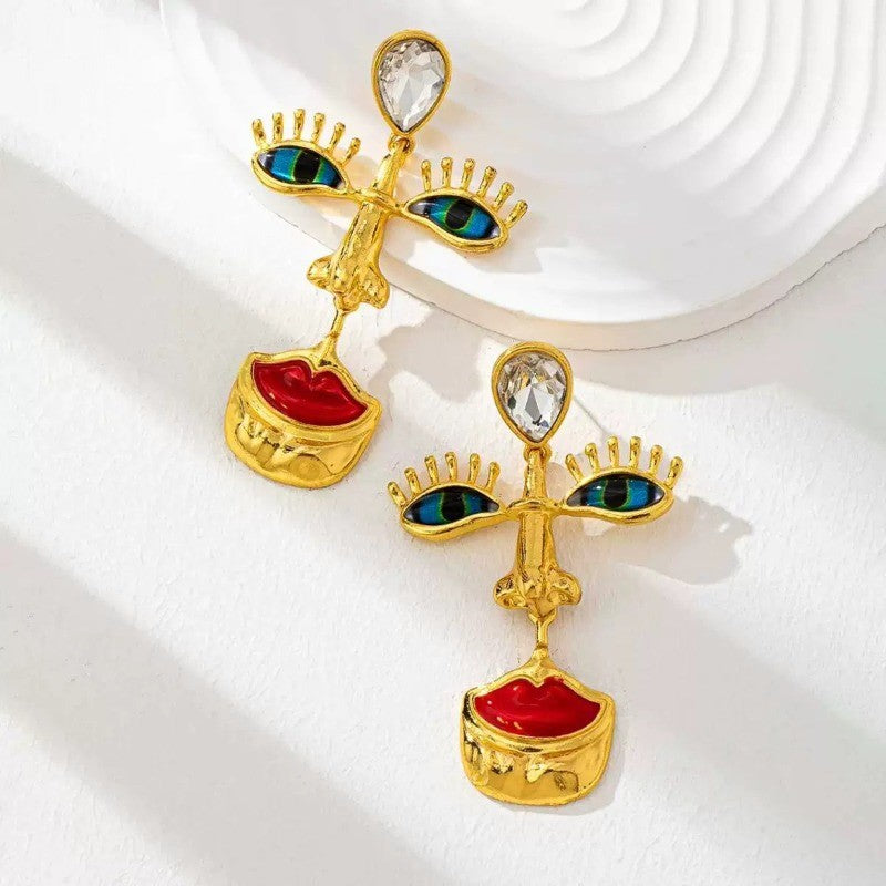 18k Abstract Face Drop Earrings