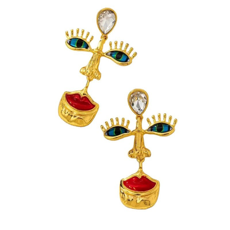 18k Abstract Face Drop Earrings