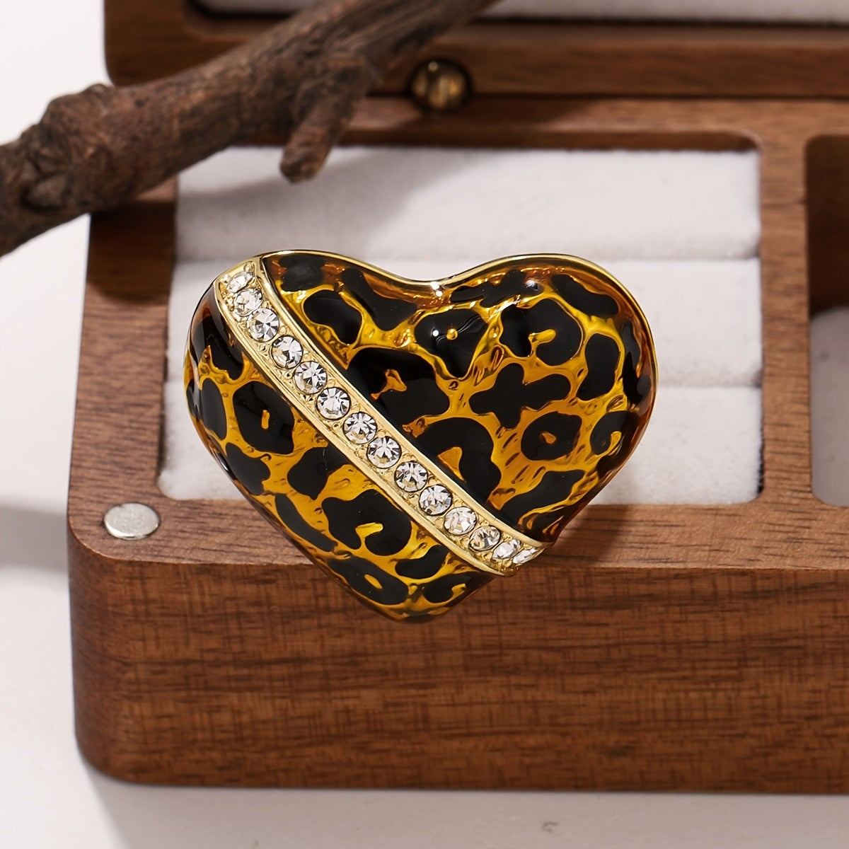 Vintage Leopard Print Heart Ring