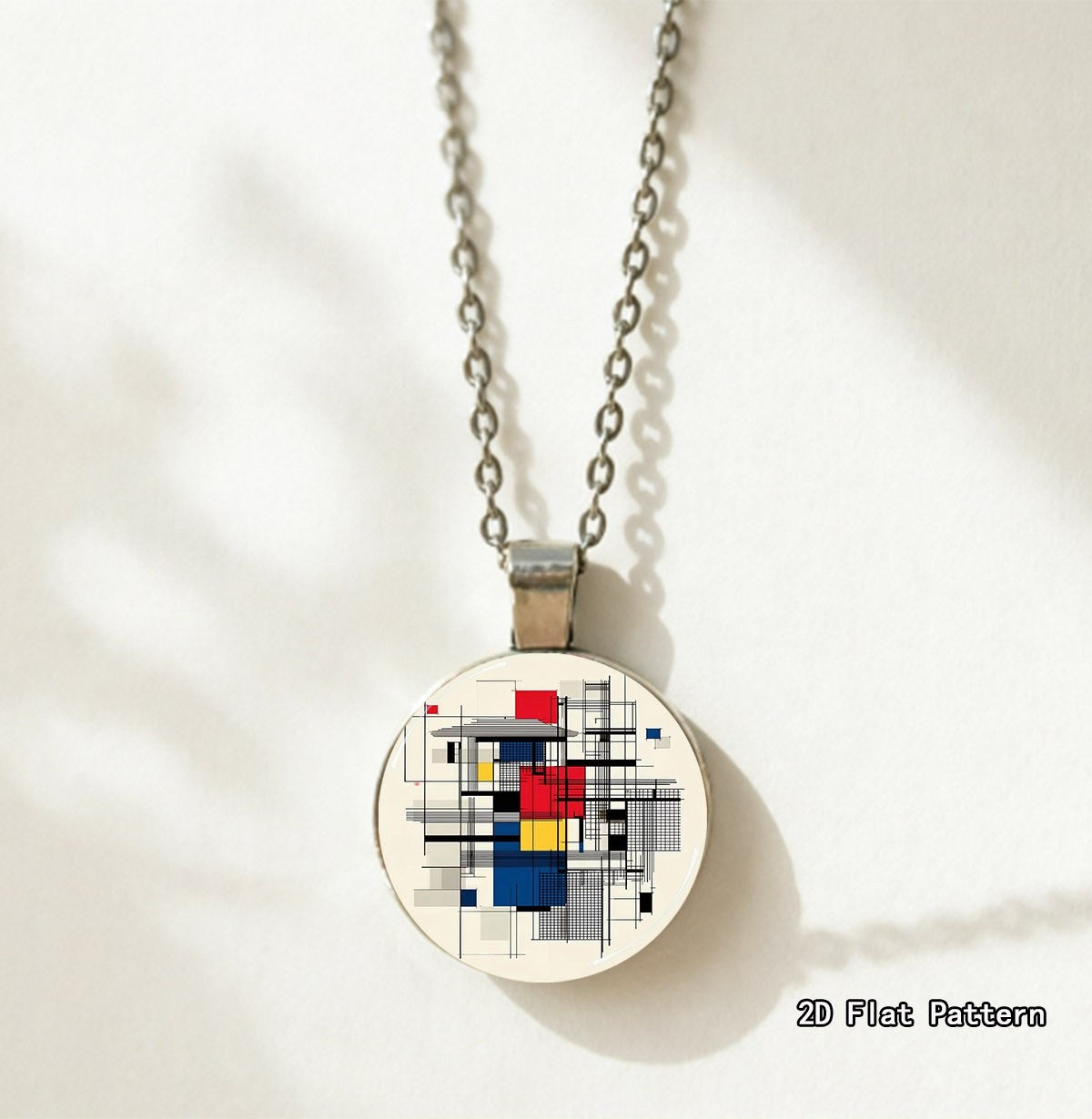 Abstract Color Block Glass Pendant Necklace