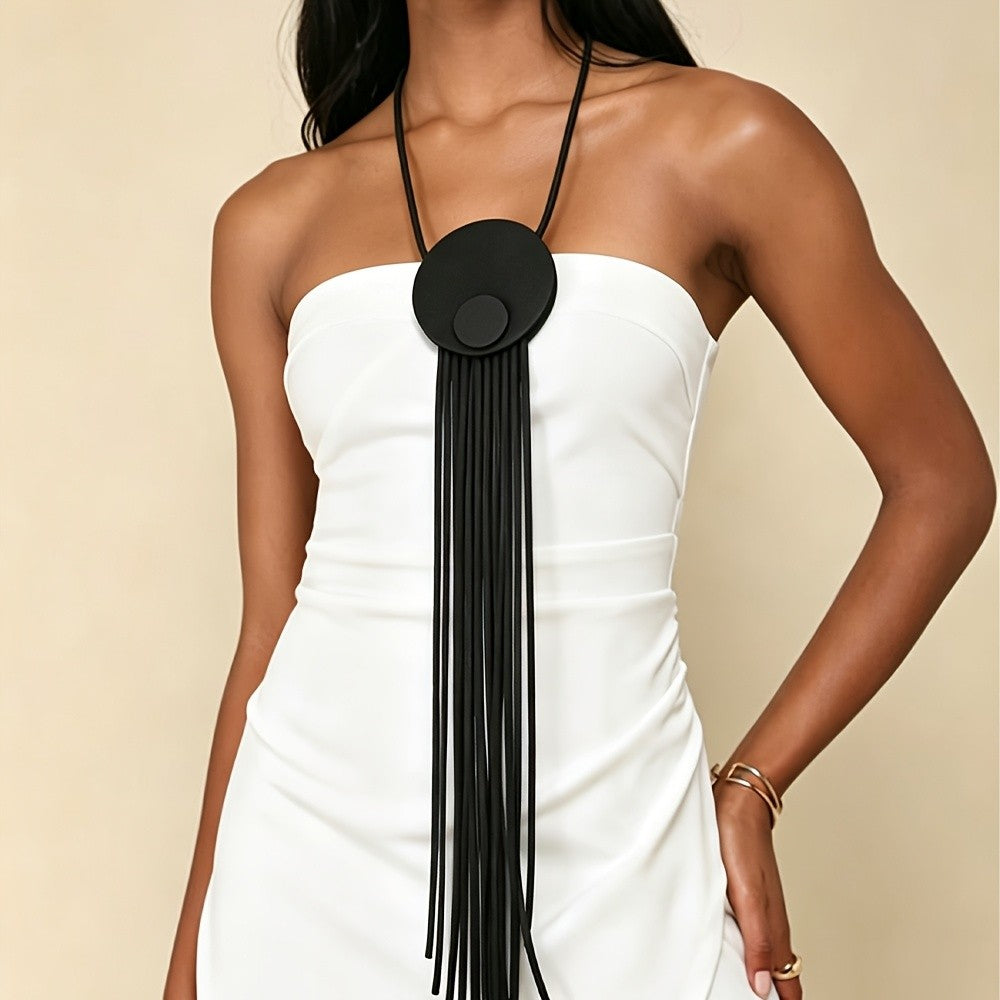 Black Circle Tassel Necklace